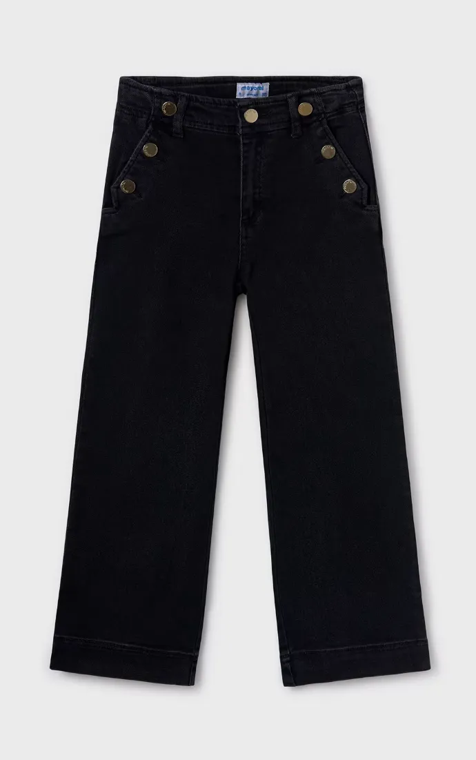 7501 Mayoral Tween/Teen Girls Cropped Wide Leg Denim Trousers - Black