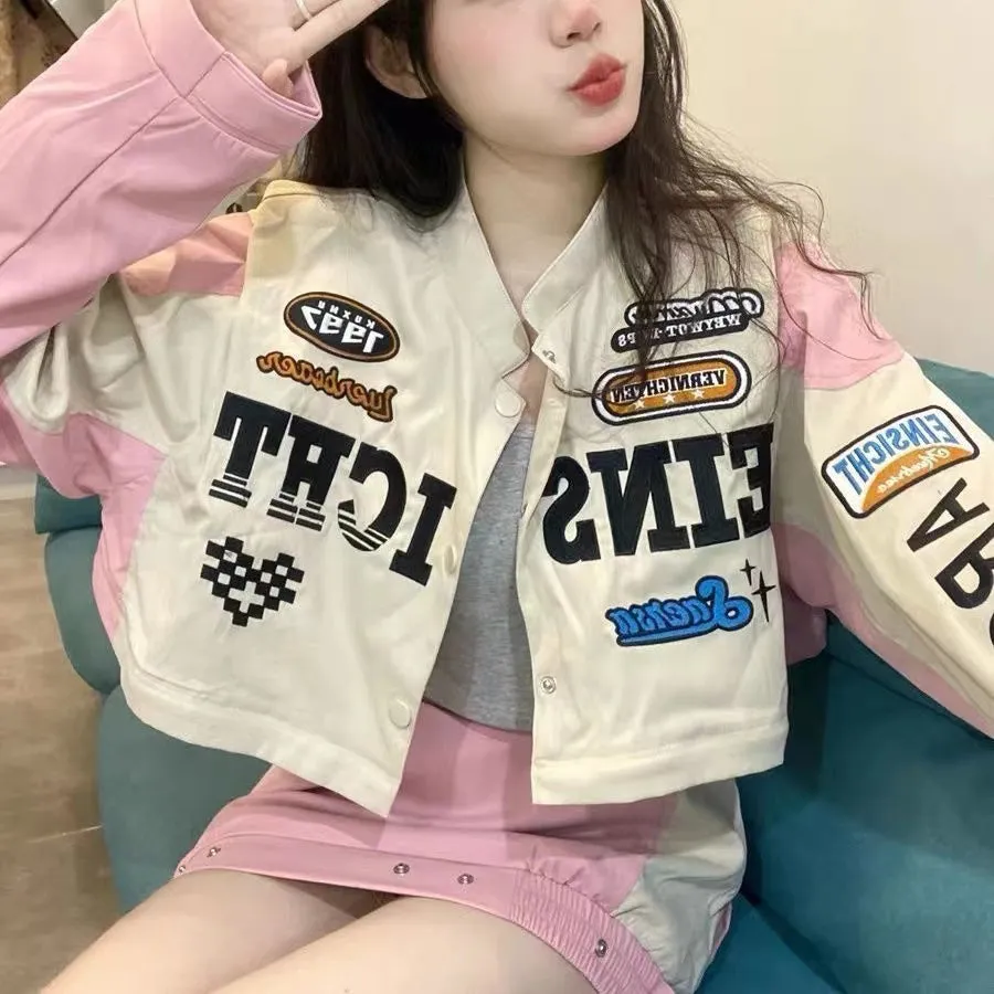 American retro detachable motorcycle baseball jacket women's street Hip Hop trend wild jacket couple casual loose jacket top