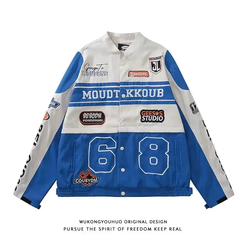 American retro detachable motorcycle baseball jacket women's street Hip Hop trend wild jacket couple casual loose jacket top