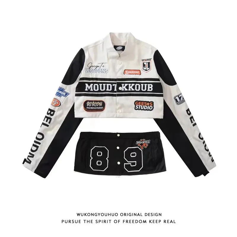 American retro detachable motorcycle baseball jacket women's street Hip Hop trend wild jacket couple casual loose jacket top