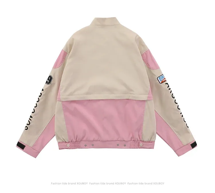 American retro detachable motorcycle baseball jacket women's street Hip Hop trend wild jacket couple casual loose jacket top