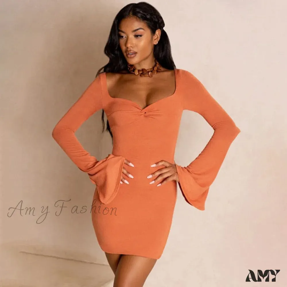 Amy Fashion - Flare Sleeve Bodycon Bandage Dress
