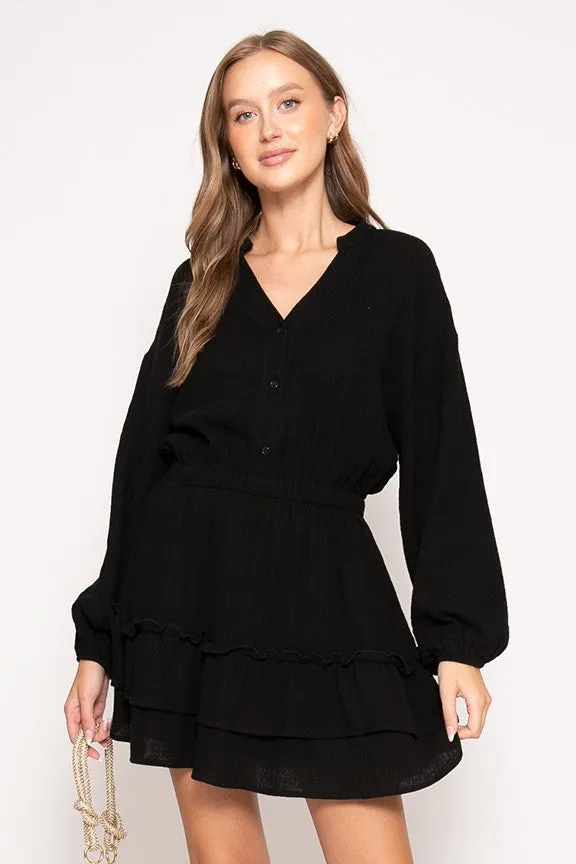 Black Boho Pumpkin Patch Tiered Dress