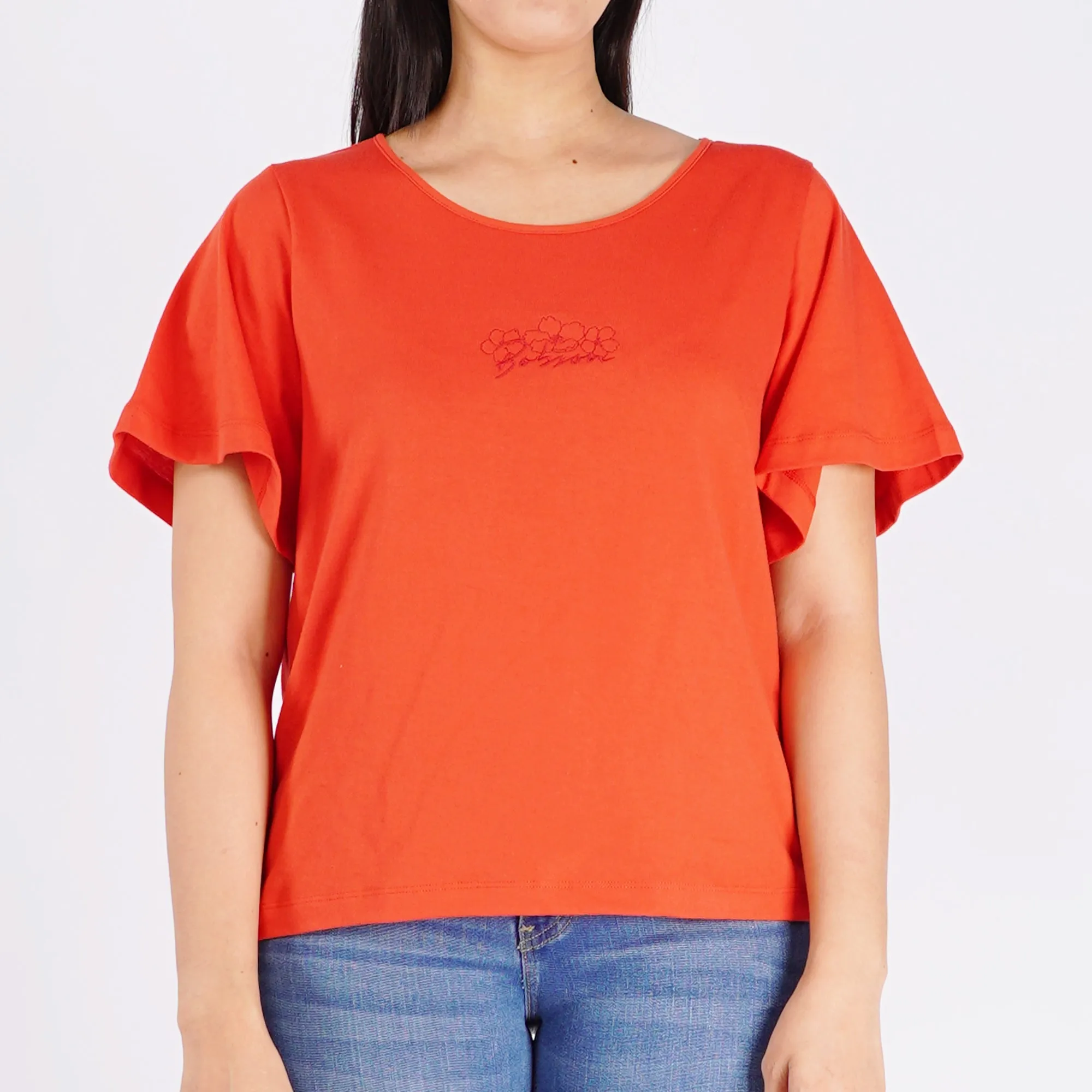 Bobson Japanese Ladies Basic Tees for Women Trendy fashion High Quality Apparel Comfortable Casual Top for Women Relaxed Fit 148388 (Molten Lava)