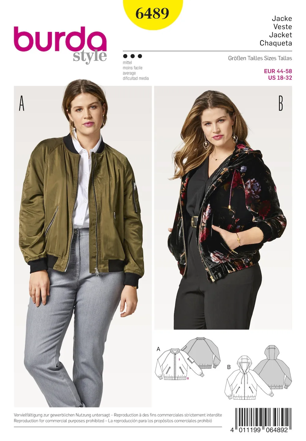 Burda Pattern 6489 Misses' Hooded Jacket (18-32)