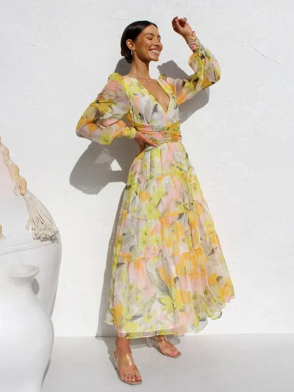 Chic Long Sleeve Floral V-neck Dress for Any Event