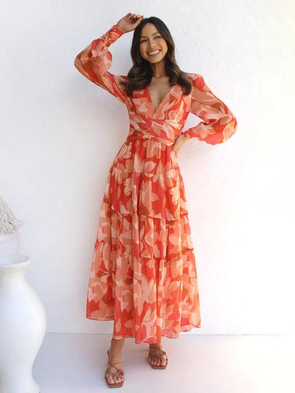 Chic Long Sleeve Floral V-neck Dress for Any Event