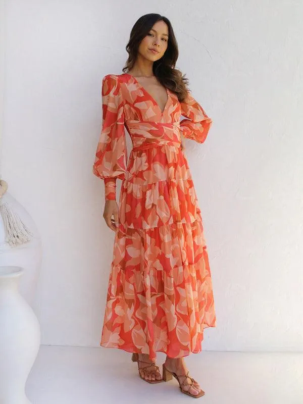 Chic Long Sleeve Floral V-neck Dress for Any Event