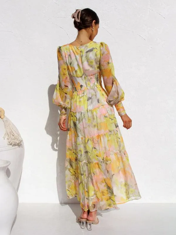Chic Long Sleeve Floral V-neck Dress for Any Event