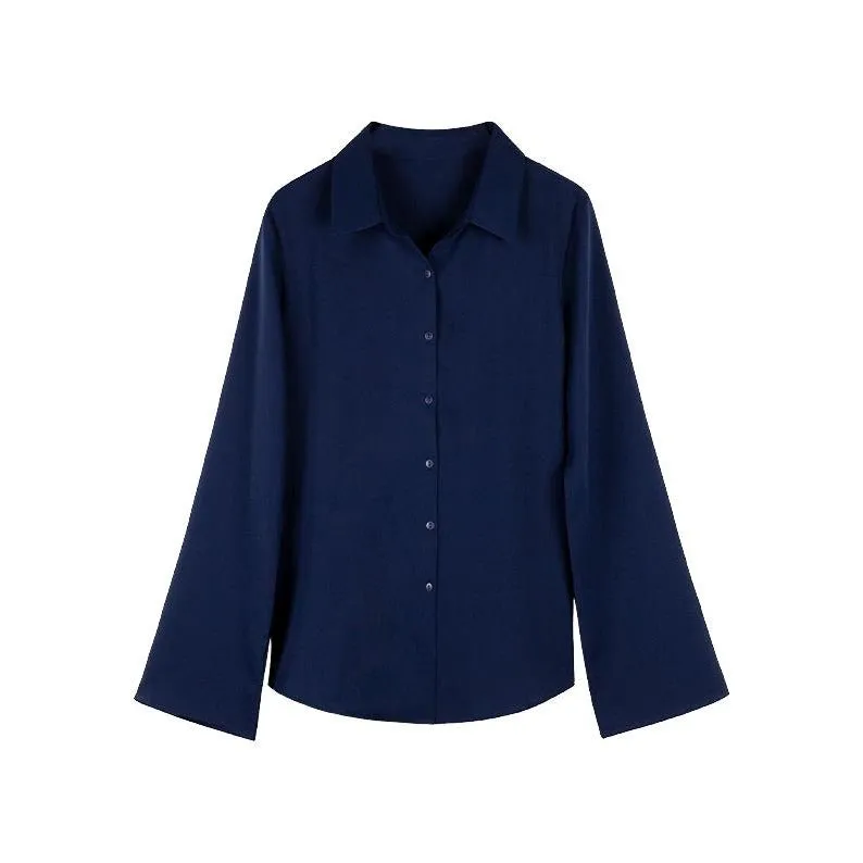 Chiffon Long Sleeved Blouse Lazy Loose Tops Flare Sleeves Solid Colored White Shirt Blouse