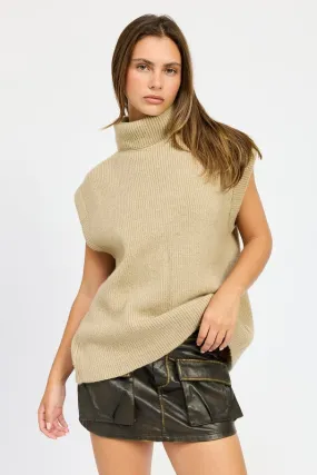 Cozy Sleeveless Split Back Turtle Neck Sweater Top