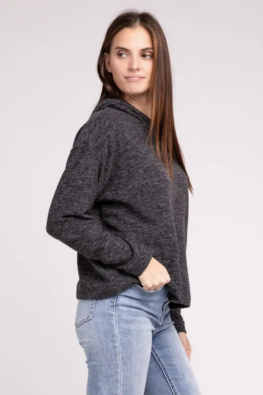Cozy Stylish Winter Hooded Brushed Melange Hacci Fashion Top Sweater