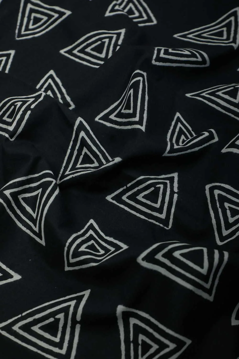 Cream Butta on Black Bagru Cotton Fabric - 1m