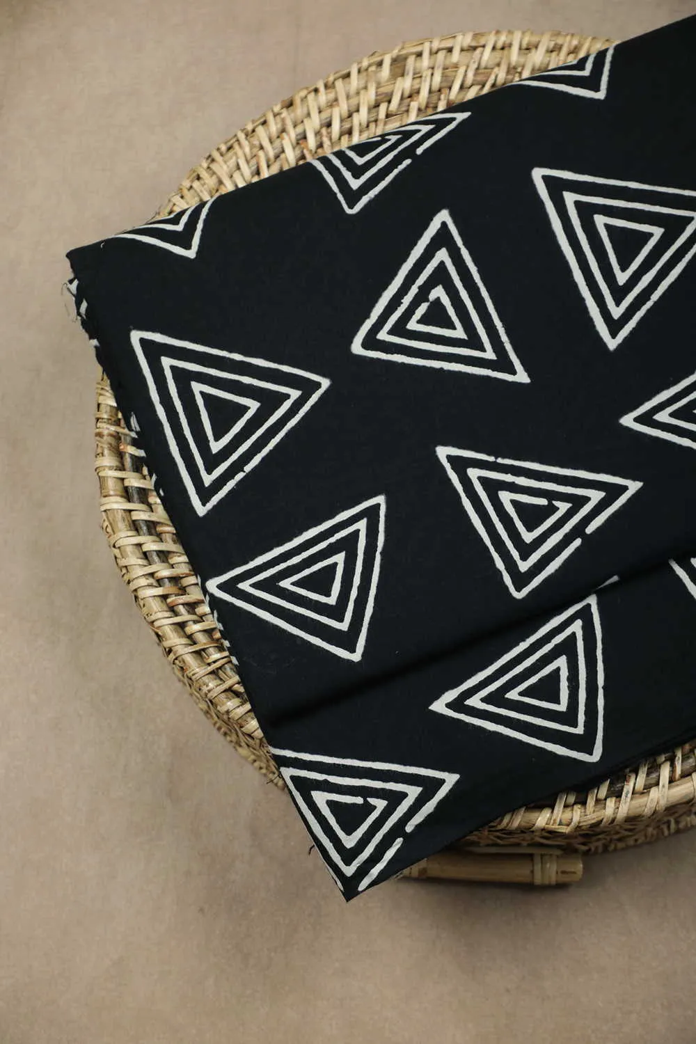 Cream Butta on Black Bagru Cotton Fabric - 1m