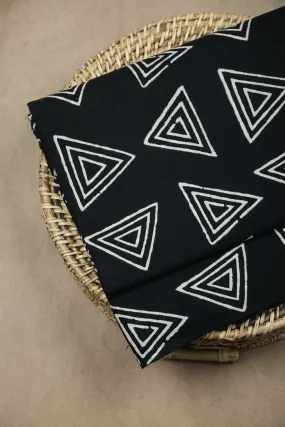 Cream Butta on Black Bagru Cotton Fabric - 1m