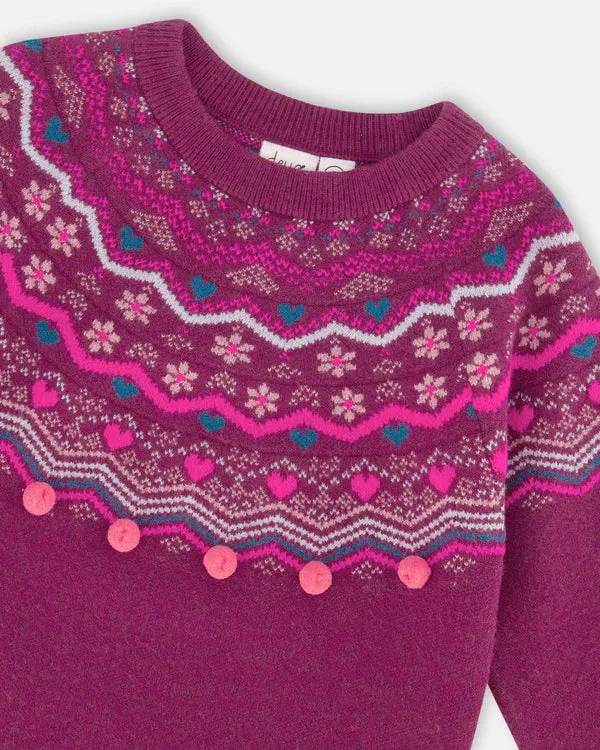 Deux Par Deux Girls Knit Sweater  G20IT72-540  Amarnth *