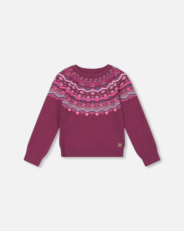 Deux Par Deux Girls Knit Sweater  G20IT72-540  Amarnth *