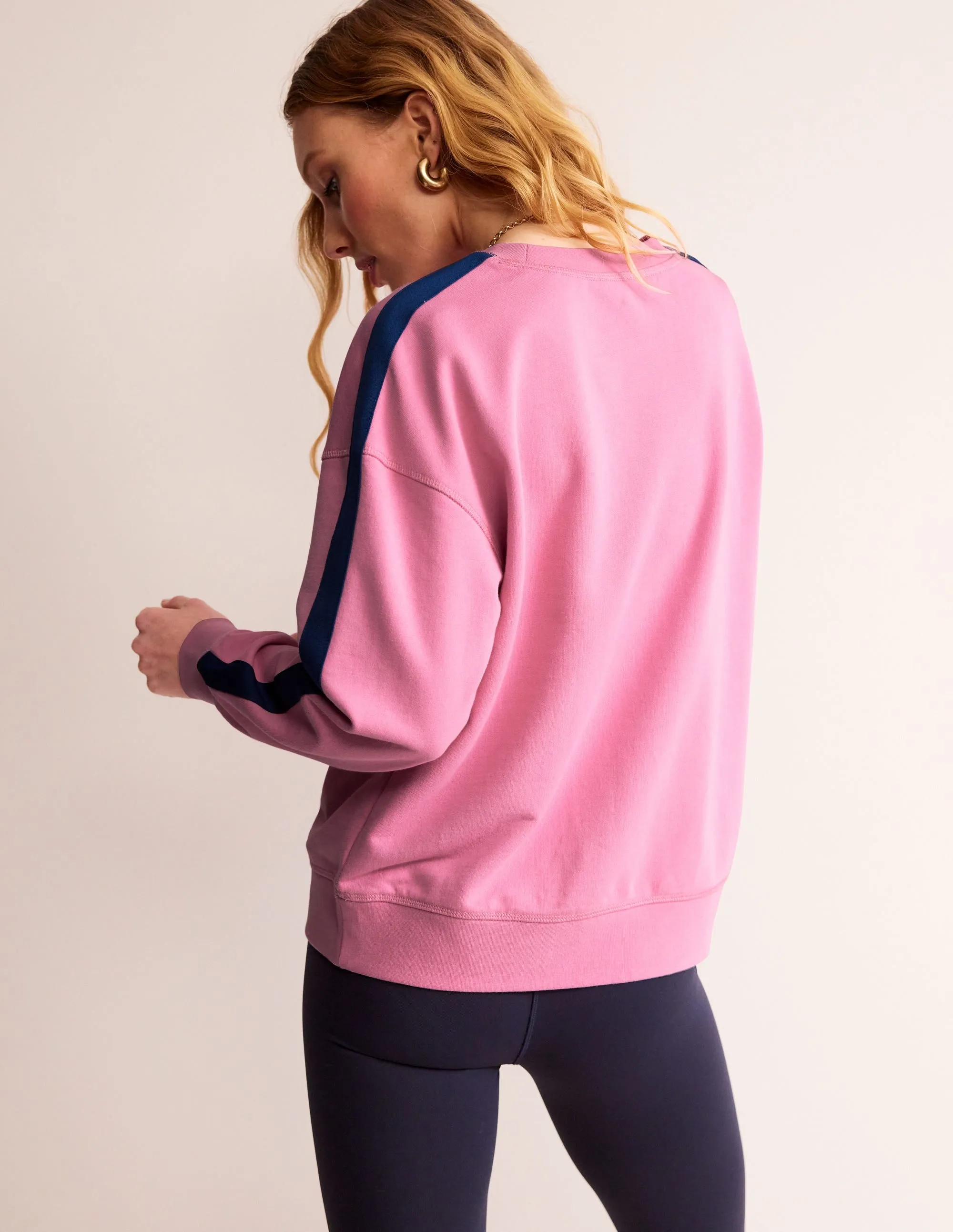 Drop Shoulder Sweatshirt-Pink Blue Stripe