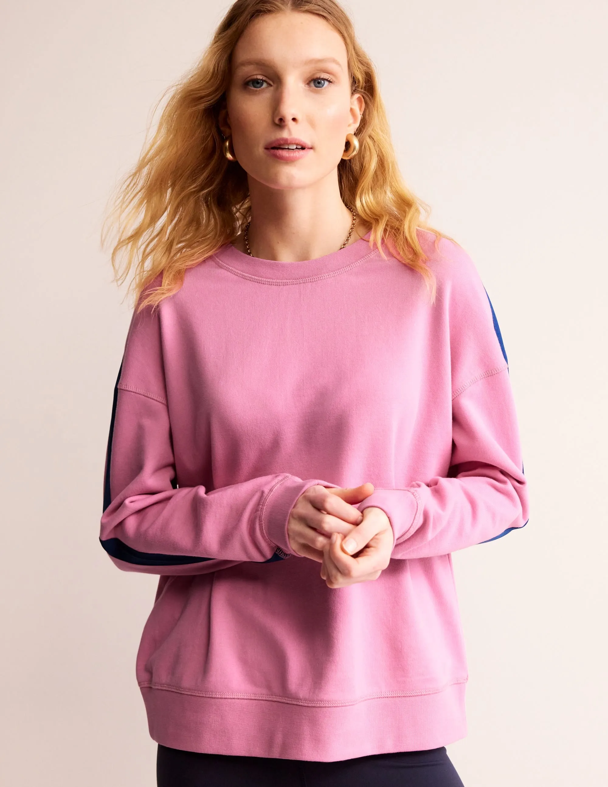 Drop Shoulder Sweatshirt-Pink Blue Stripe