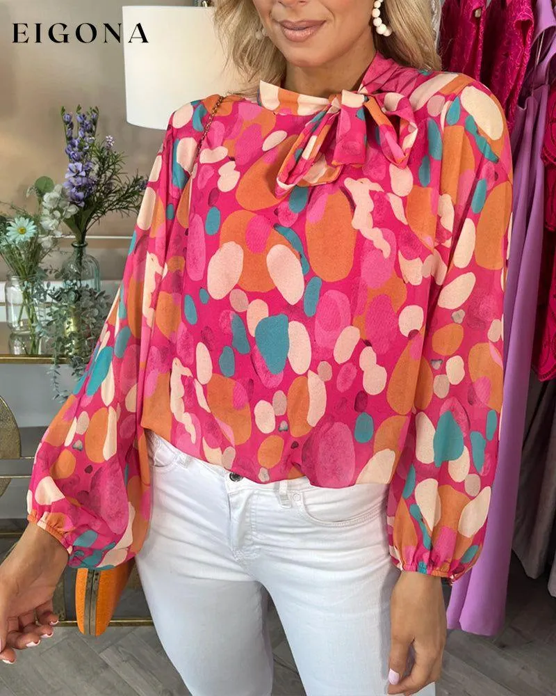 Elegant irregular polka dot print strappy long-sleeve blouse