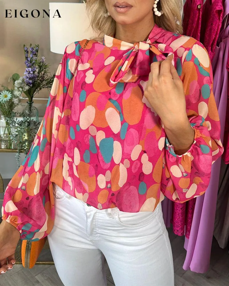 Elegant irregular polka dot print strappy long-sleeve blouse