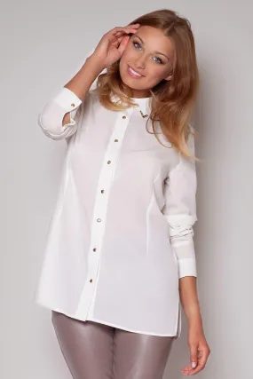 Elegant Long Sleeve Blouse with Golden Button Accents