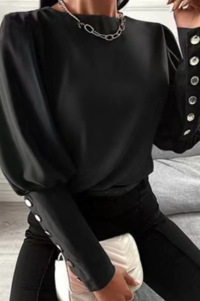 Fashion Elegant & Stylish Classic Solid Buckle Fold O Neck Blouses(3 Colors)