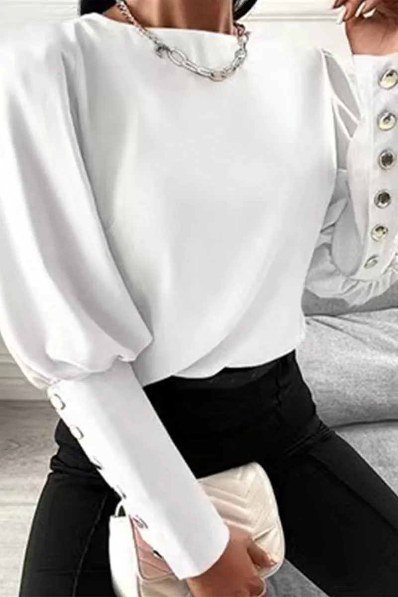 Fashion Elegant & Stylish Classic Solid Buckle Fold O Neck Blouses(3 Colors)