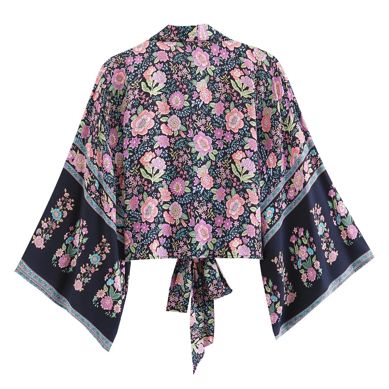 Fashion Print Collar Batwing Sleeve Bohemian Blouses