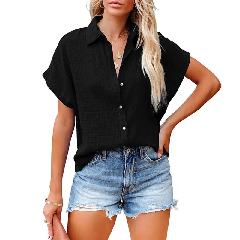 FashionSierra - Elegant Short Sleeve Cotton Linen Batwing Blouses