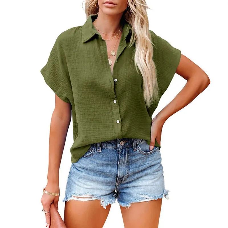 FashionSierra - Elegant Short Sleeve Cotton Linen Batwing Blouses