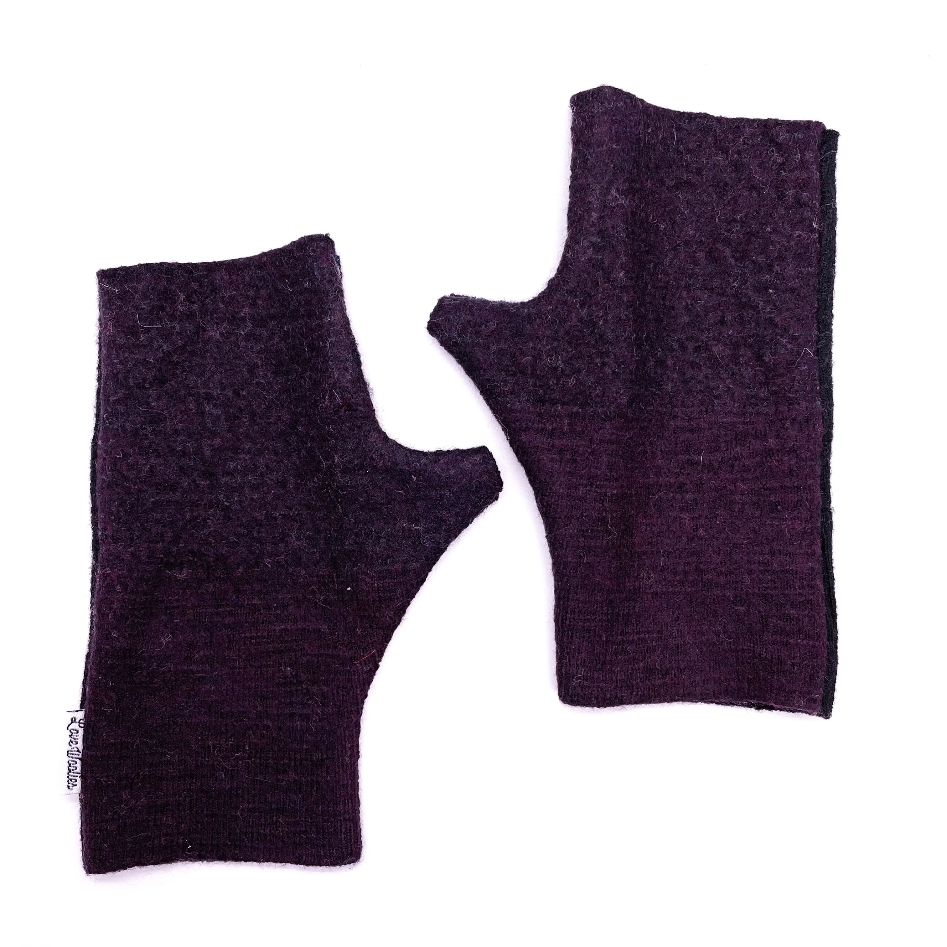Fingerless Mittens | Dark Plum & Black