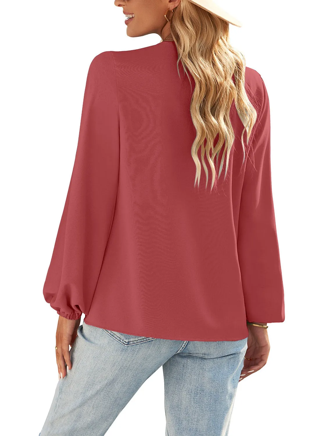 GRAPENT Womens Business Causal Tops for Women Ladies Work Blouses Dressy Long Sleeve Pleated V Neck