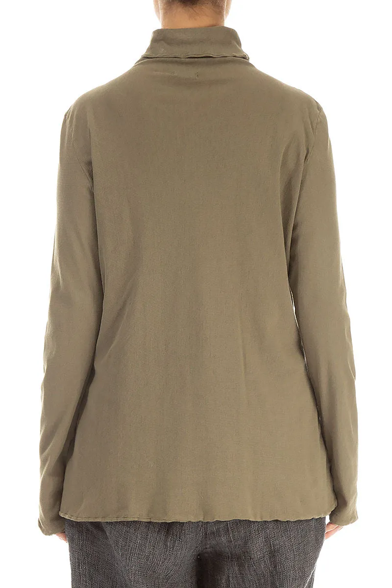 High Neck Fitted Mocha Tulle Silk Blouse
