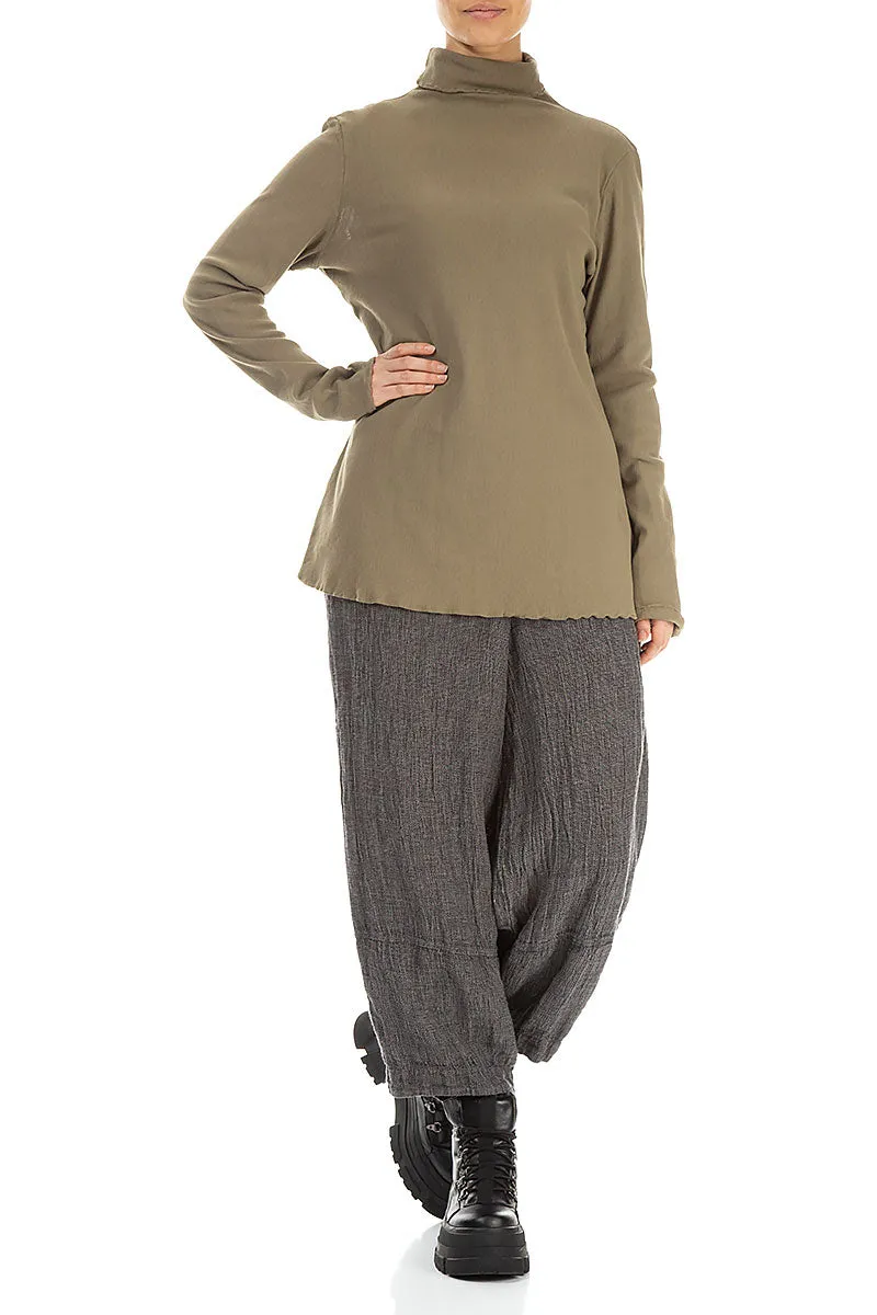High Neck Fitted Mocha Tulle Silk Blouse