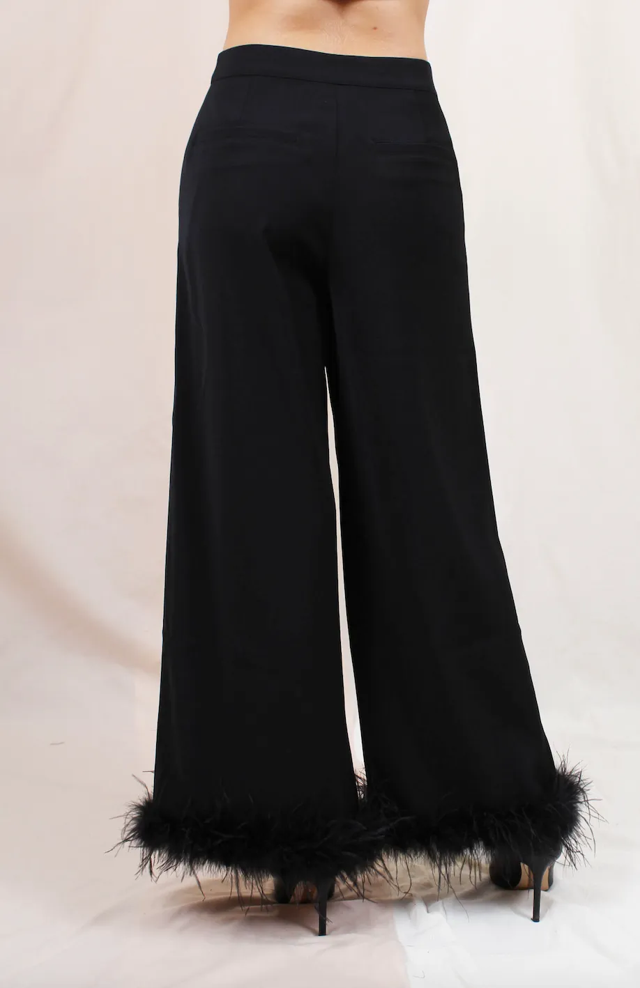 High Waisted Feather Hem Trousers
