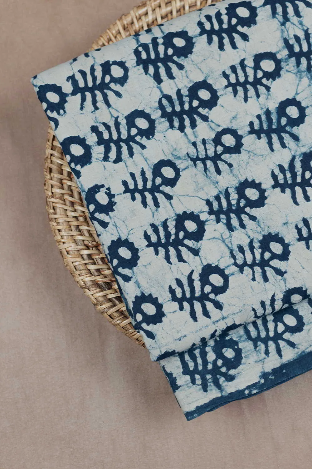 Indigo Butta - Cream Dabu Cotton Fabric