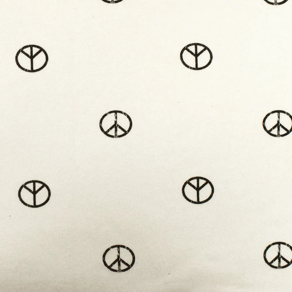 Ivory-Black Peace Printed Stretch Cotton French Terry Brush Fleece Fabric