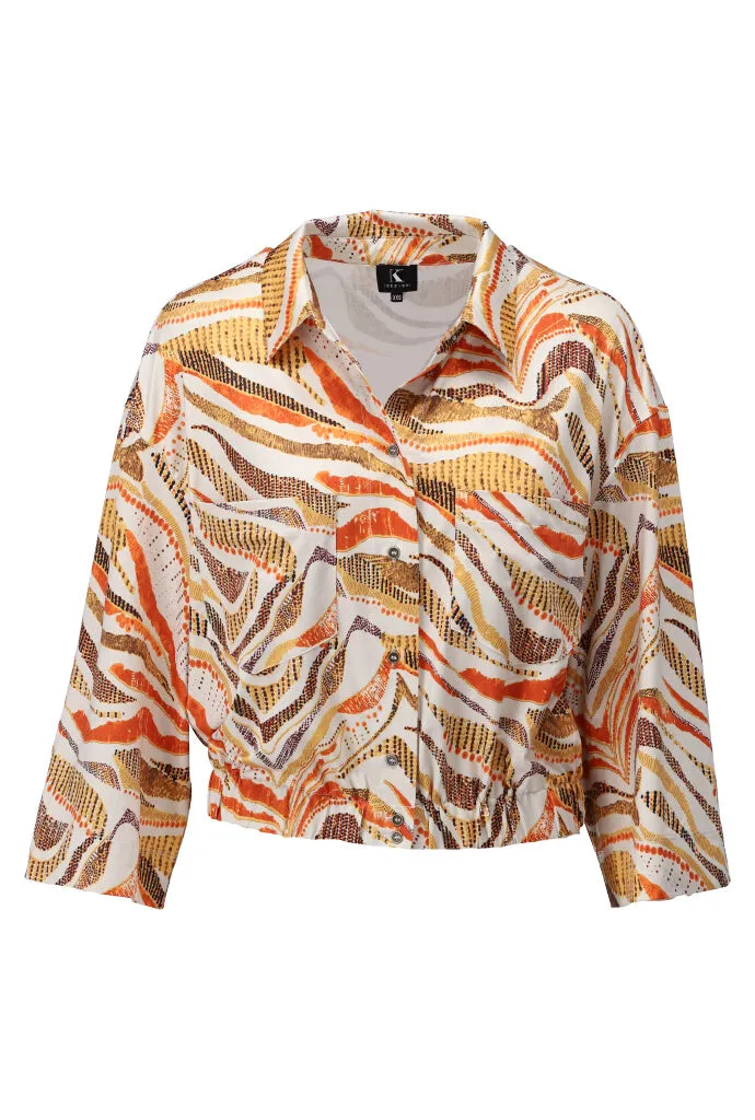 K-design - Blouse met print, zakjes en elastiek (A210P987)