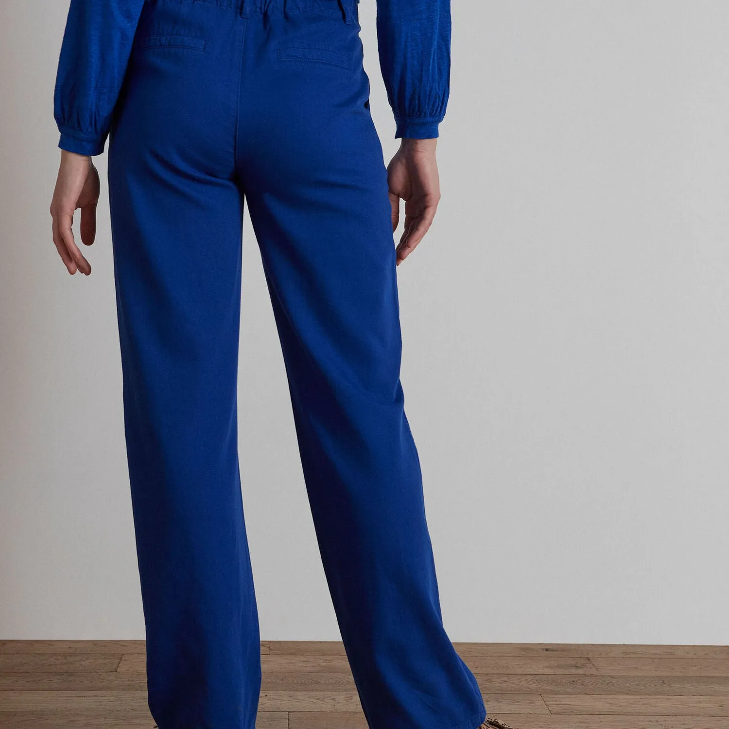 LEANA ROYAL-BLUE WIDE-LEG COTTON TROUSERS