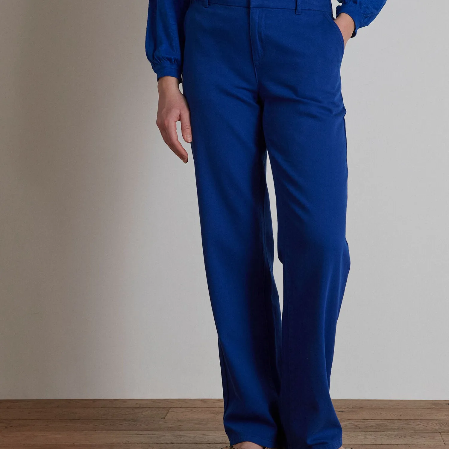 LEANA ROYAL-BLUE WIDE-LEG COTTON TROUSERS