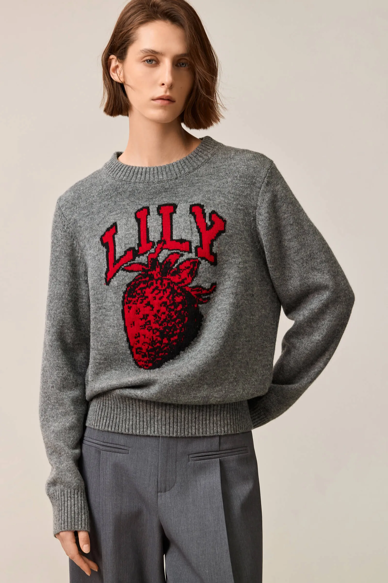 LILY Color-Block Strawberry Embroidered Sweater