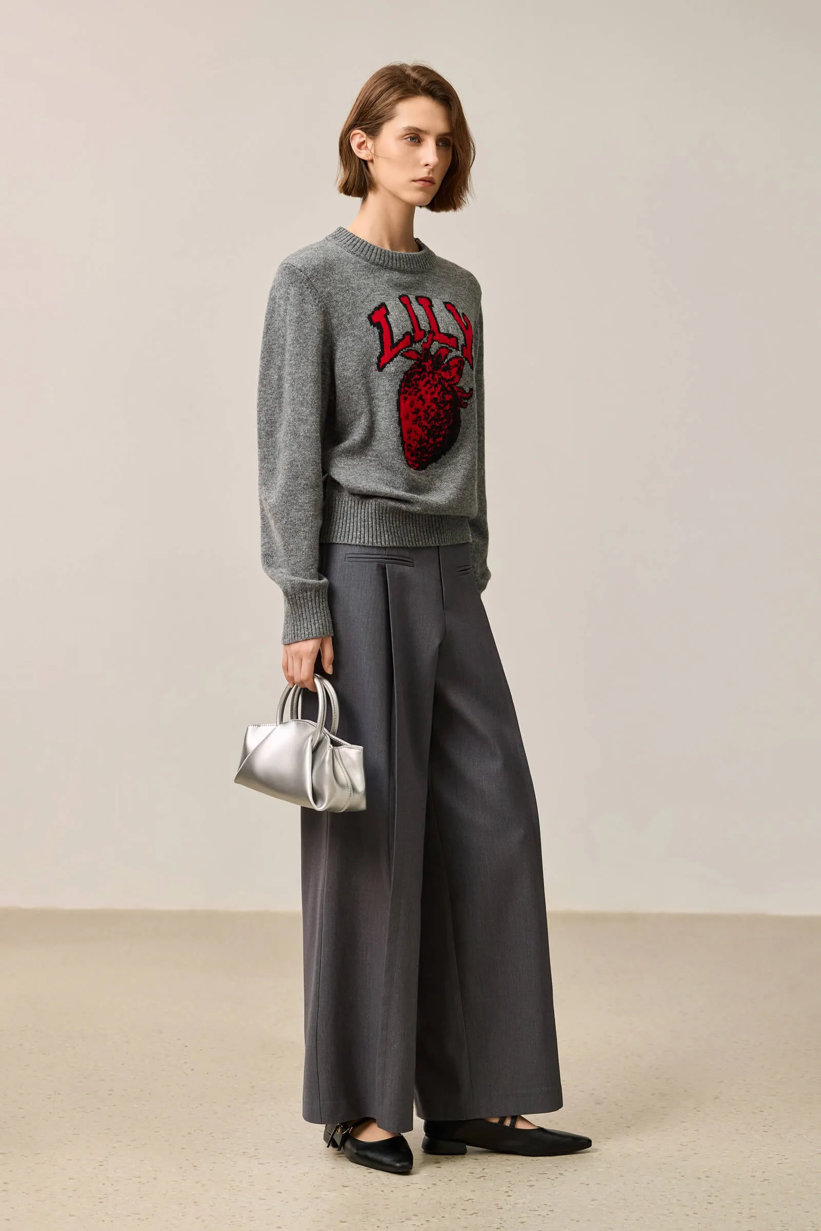 LILY Color-Block Strawberry Embroidered Sweater