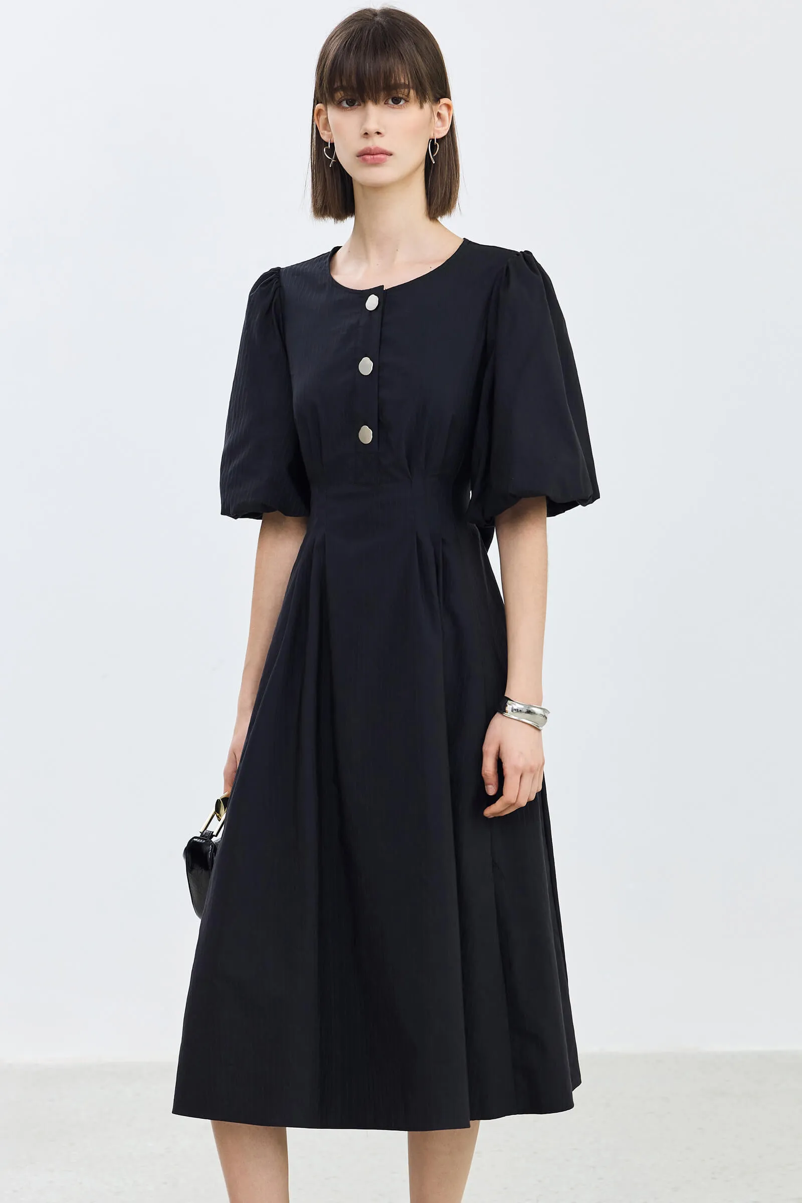 LILY Puff Sleeve Cinched Waist Dress