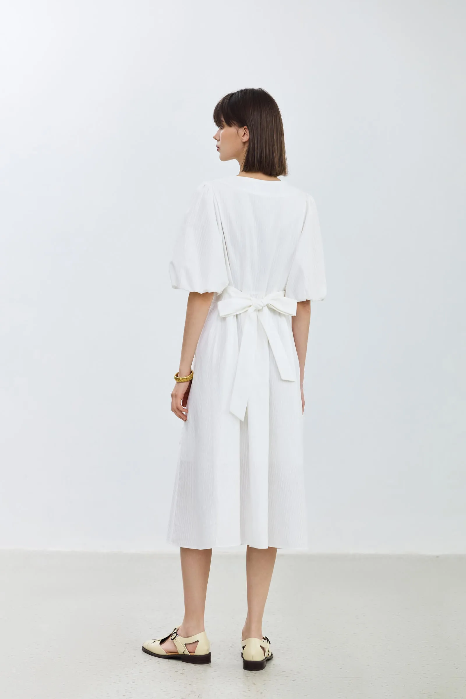 LILY Puff Sleeve Cinched Waist Dress