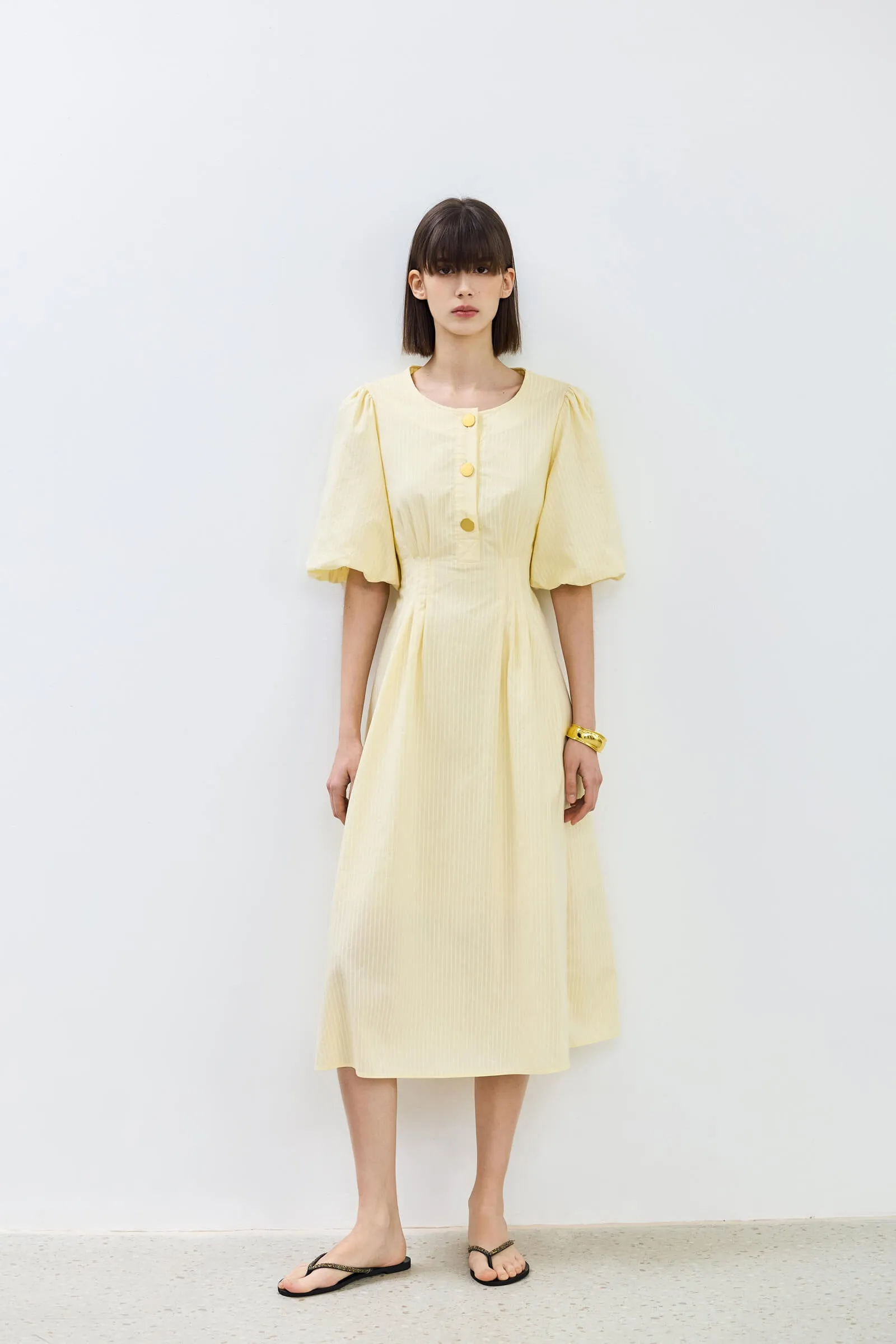 LILY Puff Sleeve Cinched Waist Dress