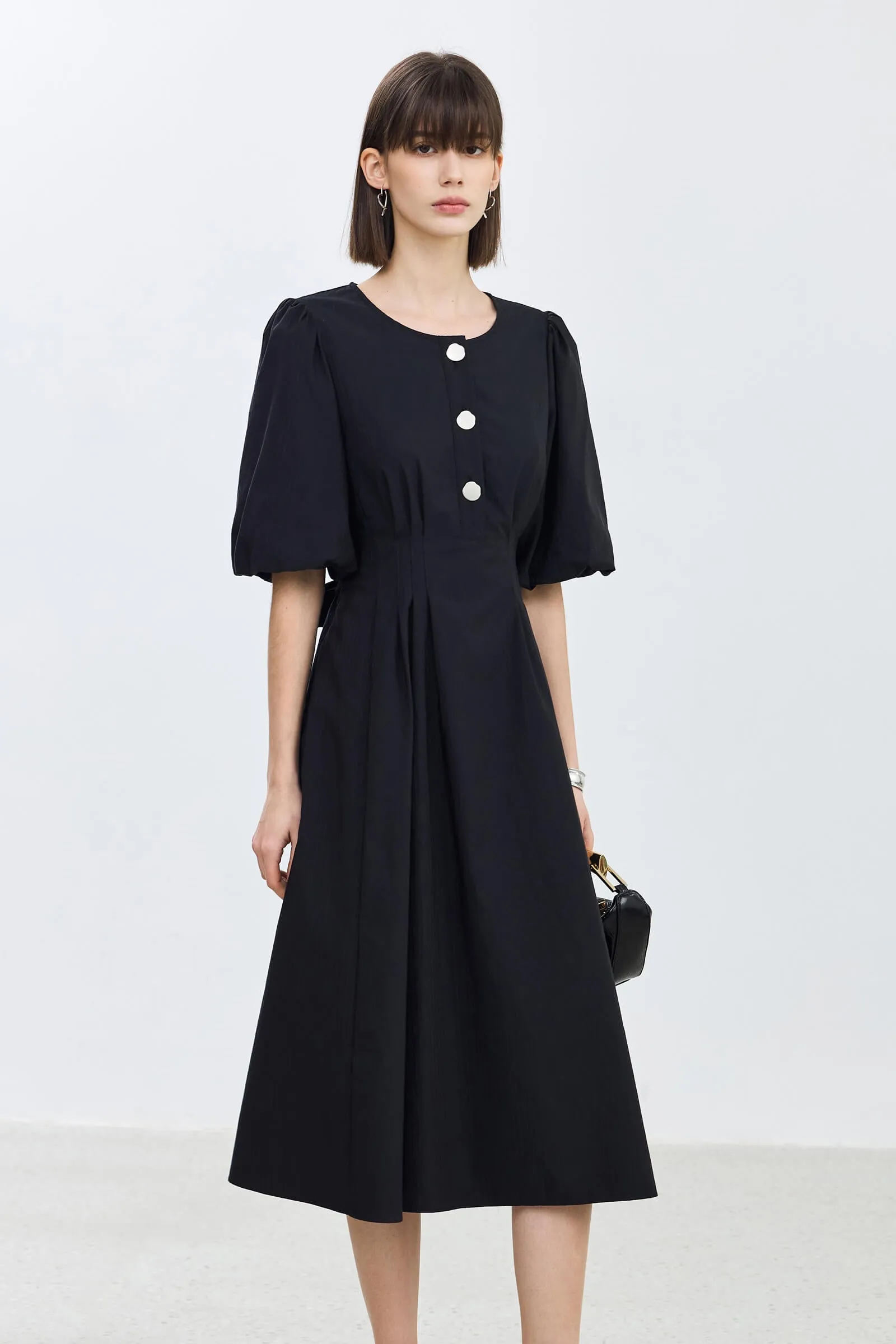 LILY Puff Sleeve Cinched Waist Dress