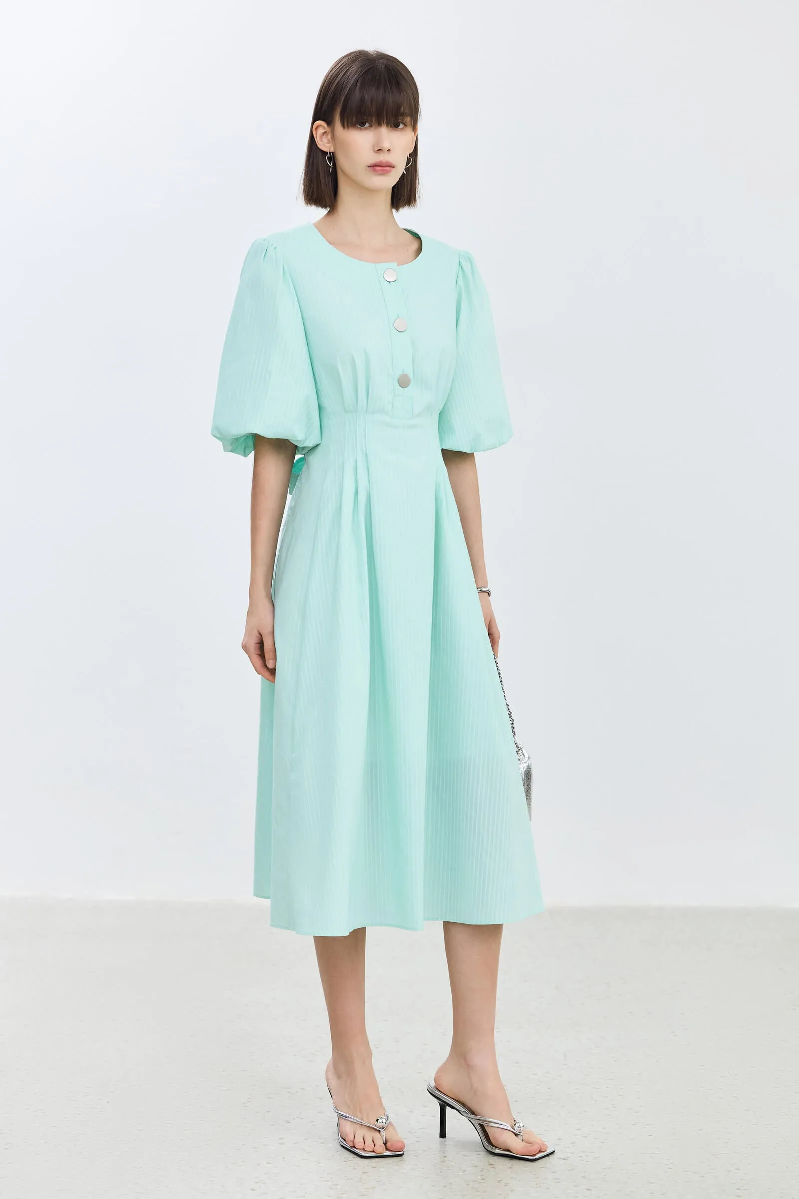 LILY Puff Sleeve Cinched Waist Dress