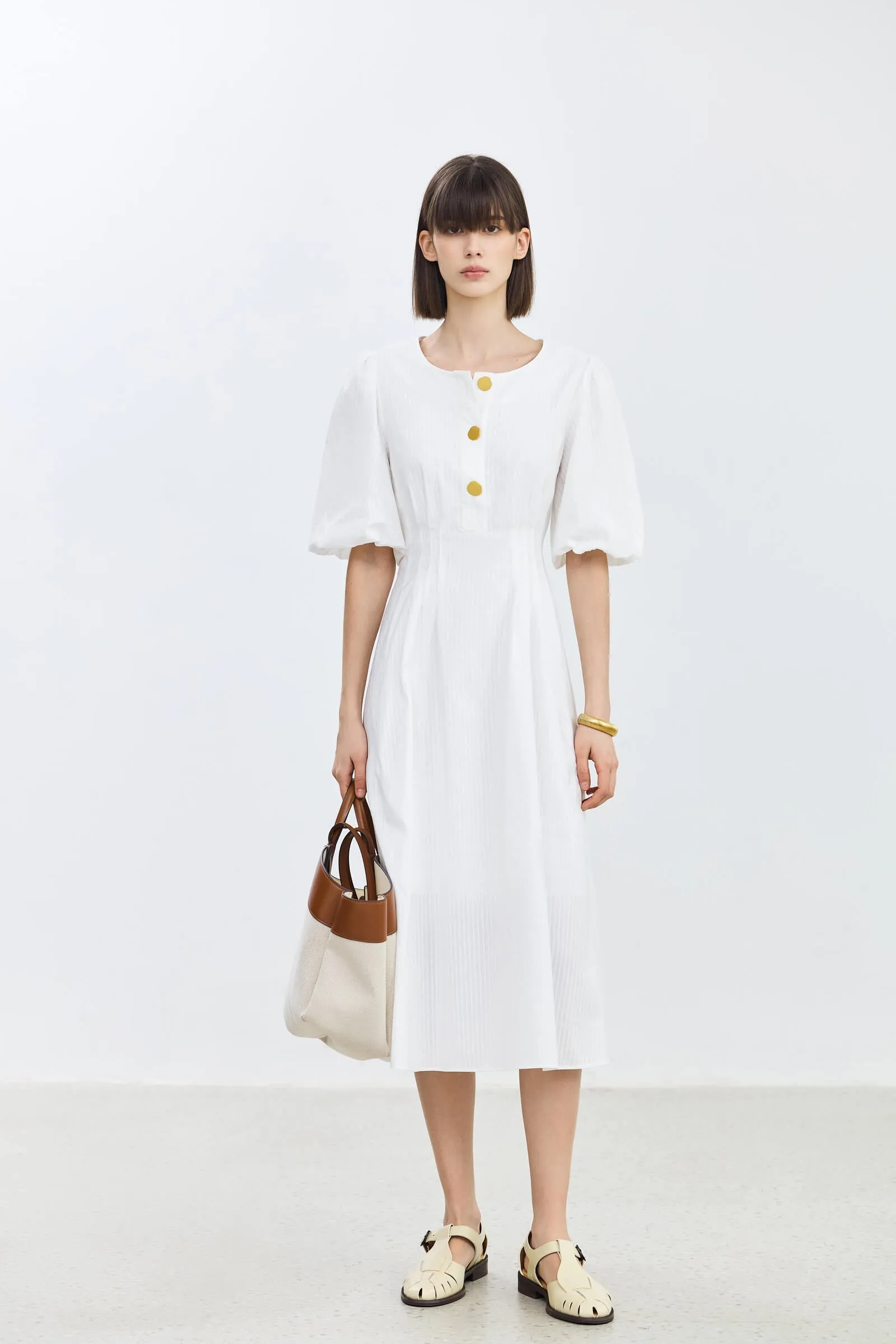 LILY Puff Sleeve Cinched Waist Dress