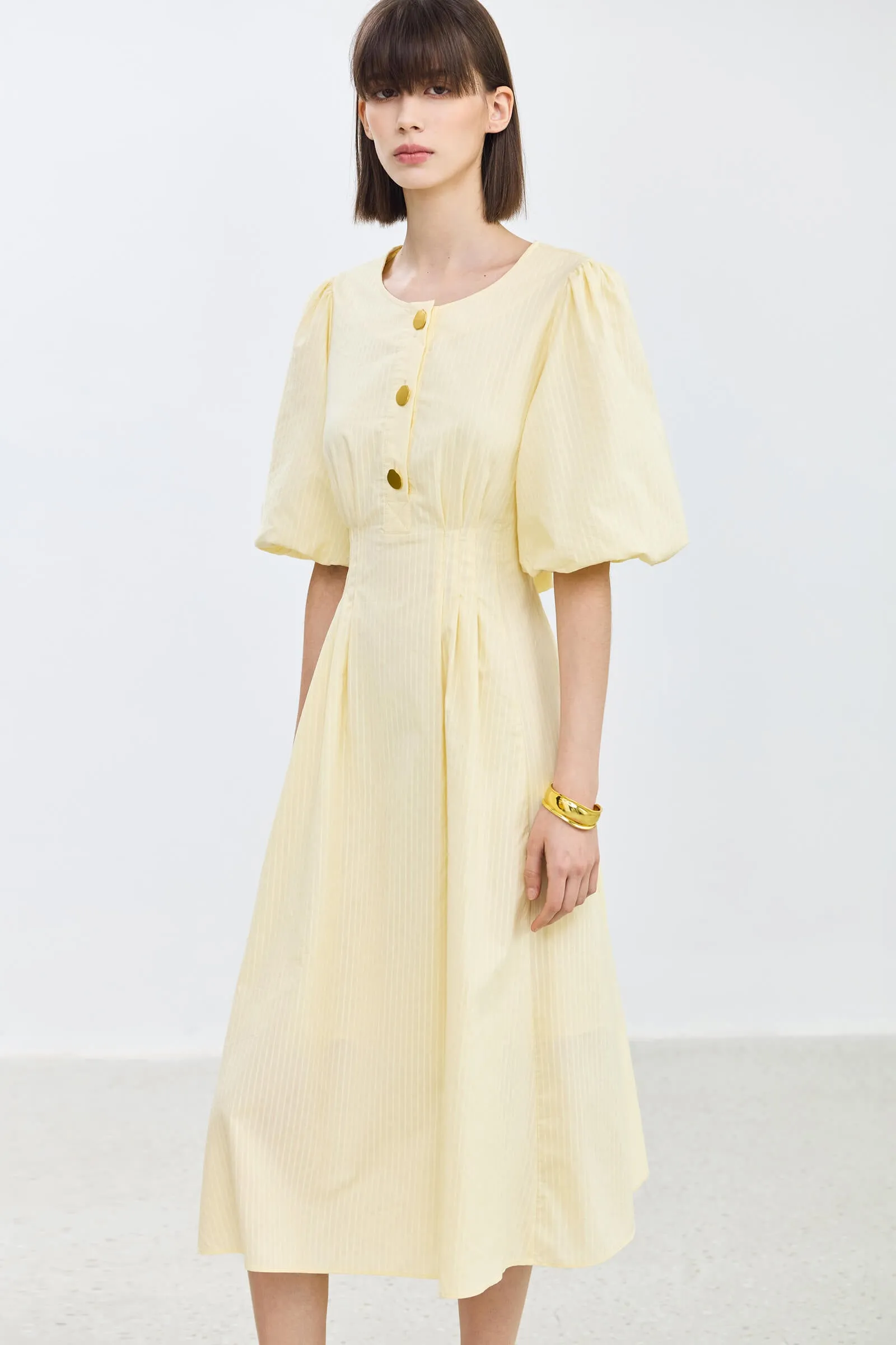 LILY Puff Sleeve Cinched Waist Dress